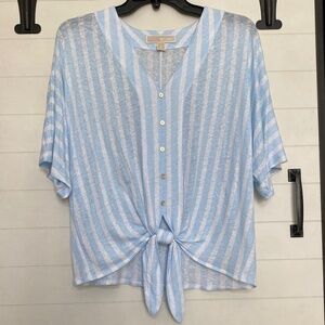 Michael Kors Linen Blend Blue and White Stripe Blouse Small